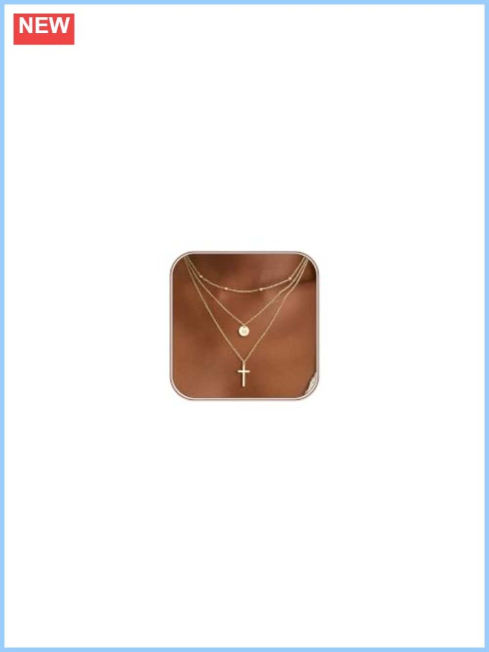 3PCS Layered Initial A-Z Disc Cross Necklace 14K Gold Plated Women
